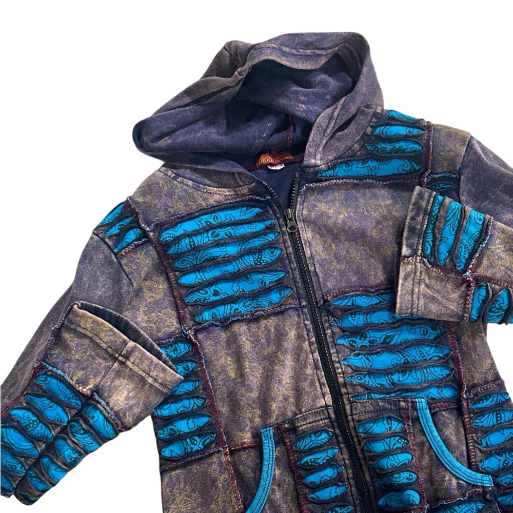 Windhorse Boho Ripped Patchwork Zip up‎ Hoodie Womens Small